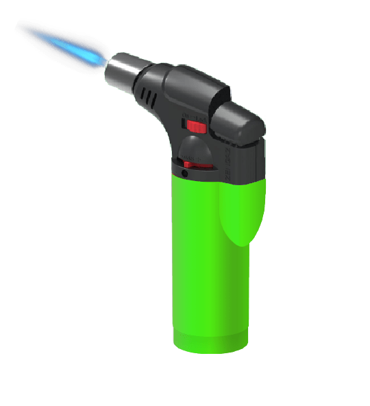 The Zengaz ZT-77 torch in neon green with flame.