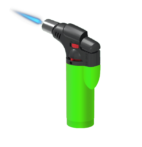 The Zengaz ZT-77 torch in neon green with flame.