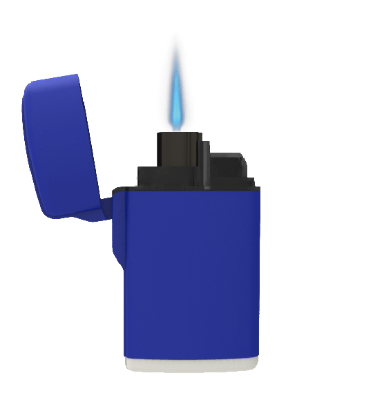 The Zengaz ZL-10 lighter in dark blue with flame.