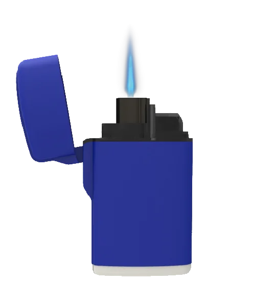 The Zengaz ZL-10 lighter in dark blue with flame.