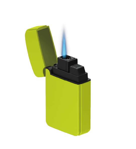 The Zengaz ZL-12 lighter in yellow with flame.