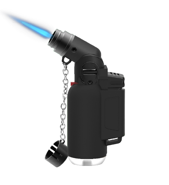 The Zengaz ZL-14 lighter in black with flame.