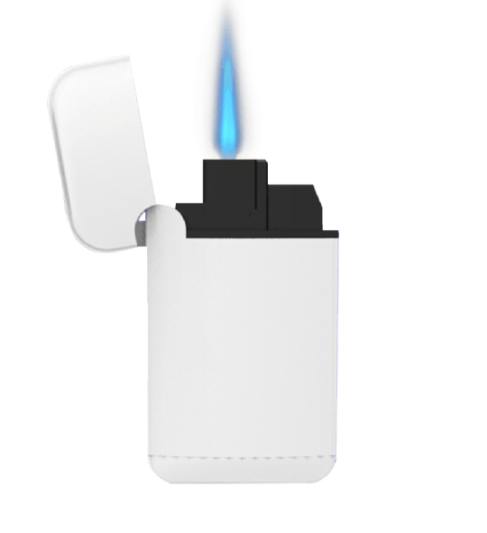 The Zengaz ZL-13 lighter in white with flame.